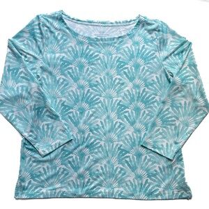 Vineyard Vines Performance Andros‎ Blue Floral Fan Sankaty Boatneck Top XL Palms